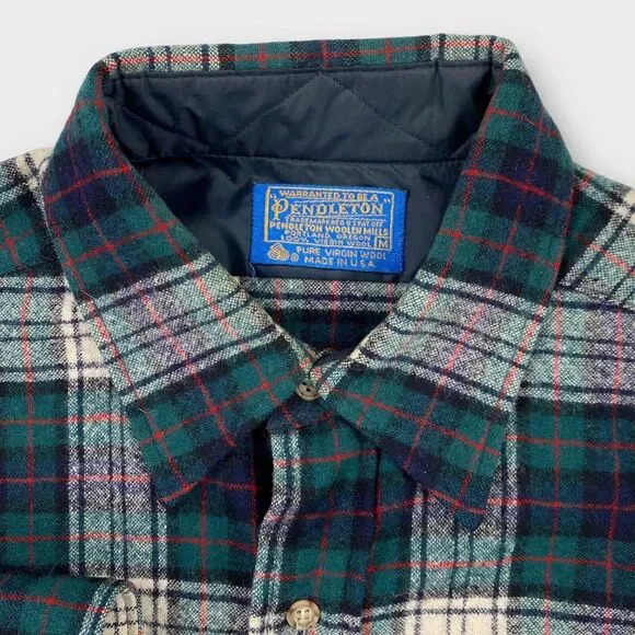 VINTAGE Pendleton Board Shirt Mens Medium Green Plaid Blackwatch Wool USA Made - Picture 6 of 11